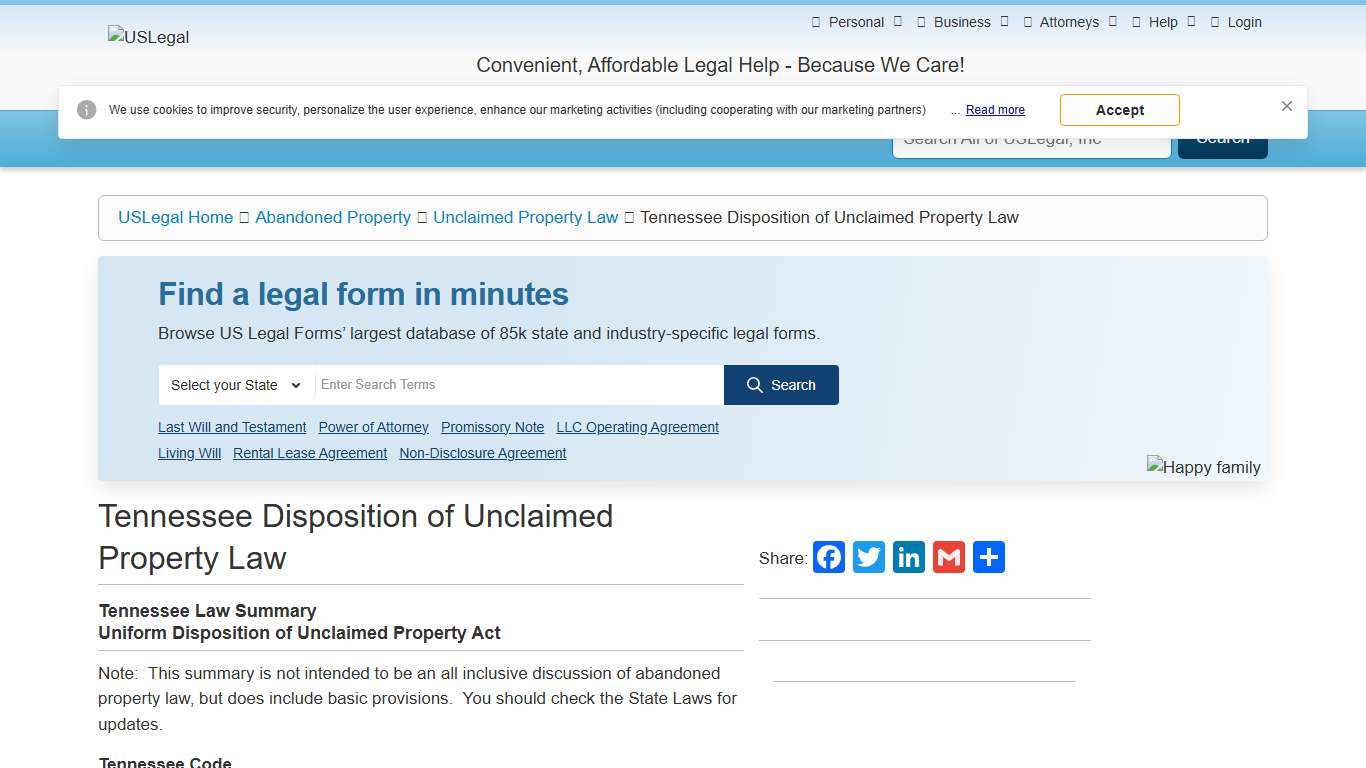 Tennessee Disposition of Unclaimed Property Law – Abandoned Property